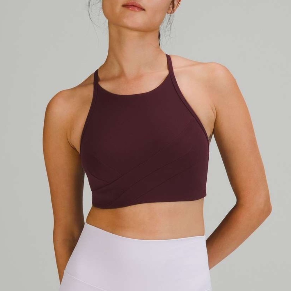 [NWT] Lululemon Flow Y Wrap-Front High-Neck Bra Light Support Brown - Sz 6